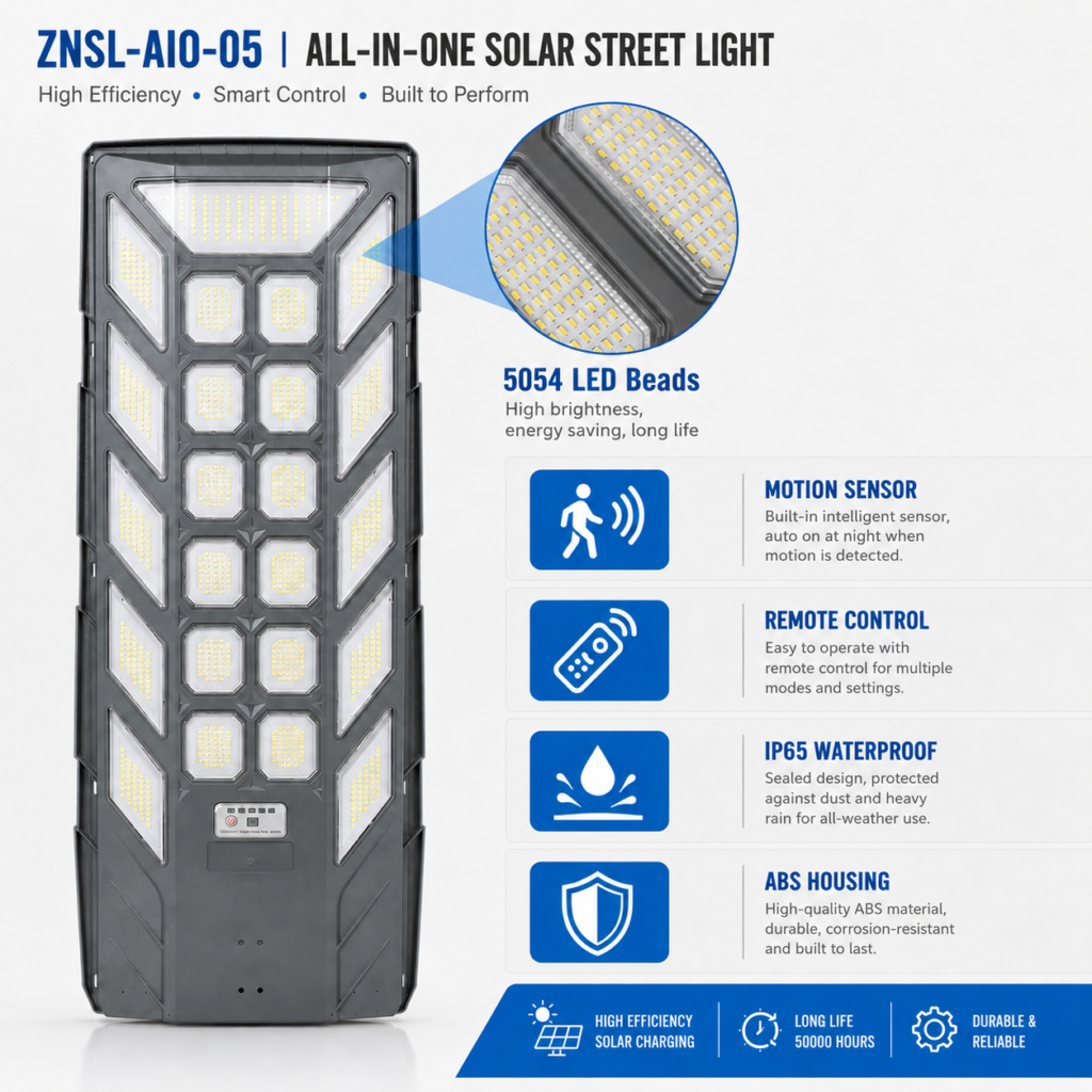 ZNSL-AIO-05 all in one solar street light 5054 LED beads feature detail