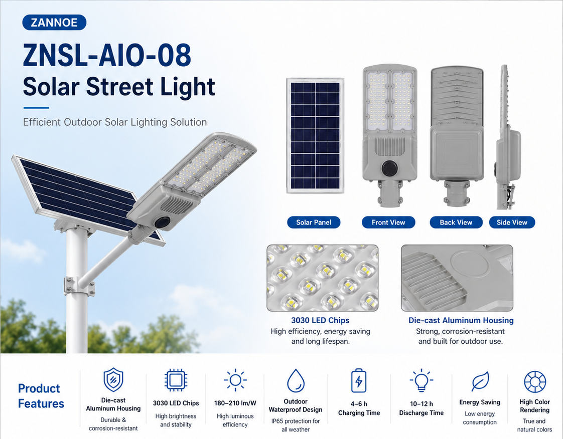 ZNSL-AIO-08 solar street light 3030 LED chips detail