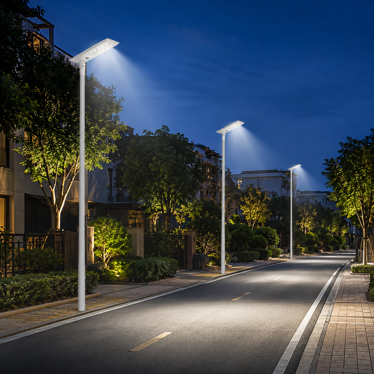 ZNSL-PRO-02D solar street light application lighting scene for outdoor road and community areas