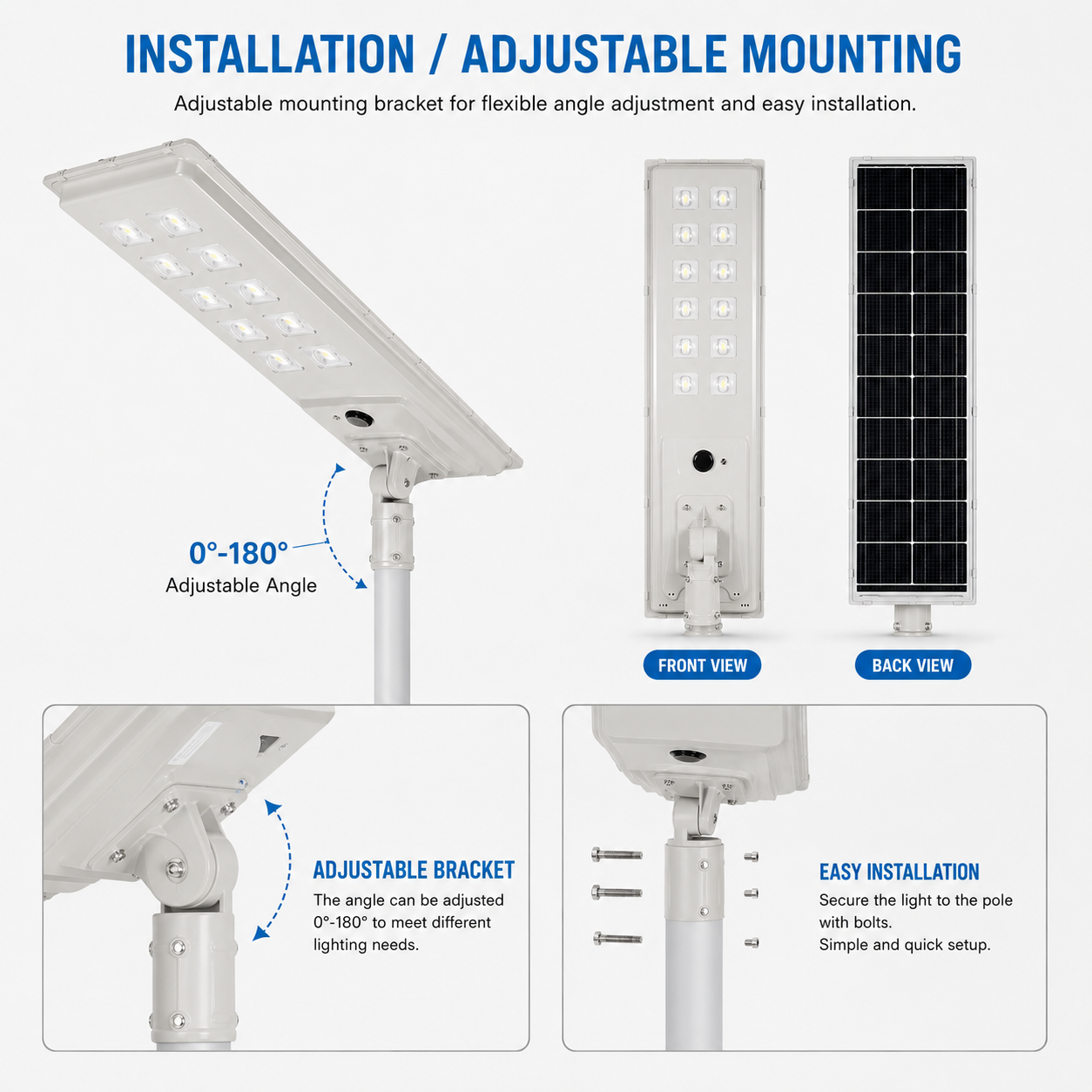 ZNSL-PRO-02D solar street light installation and adjustable mounting structure