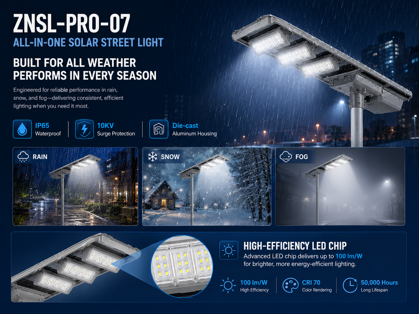 ZNSL-PRO-07 solar street light night project scene