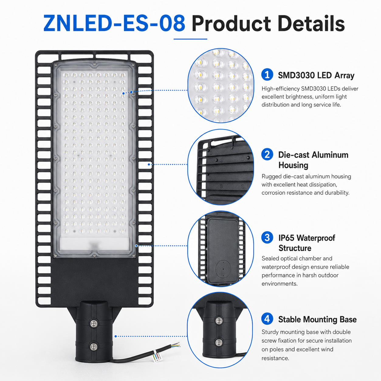 ZNLED-ES-08 LED street light die-cast aluminum housing detail