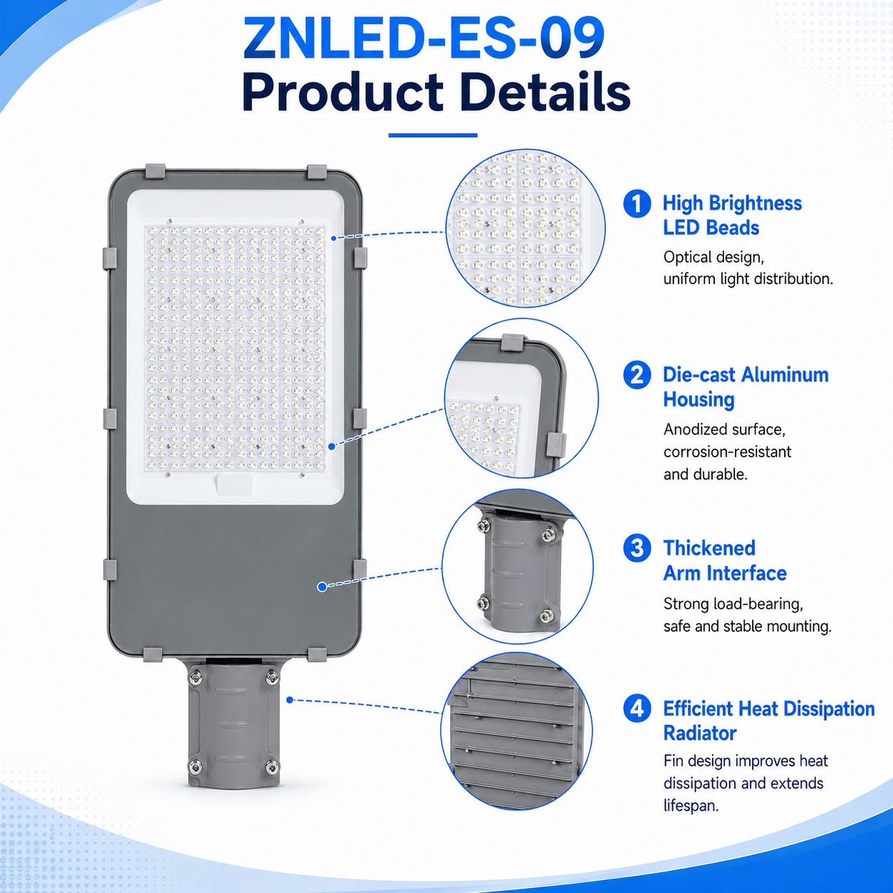 ZNLED-ES-09 LED street light durable outdoor housing detail