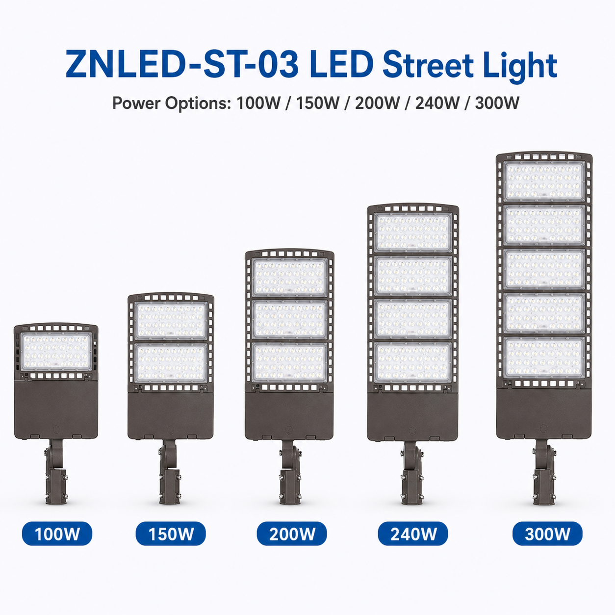 ZNLED-ST-03 LED street light power options and product size image