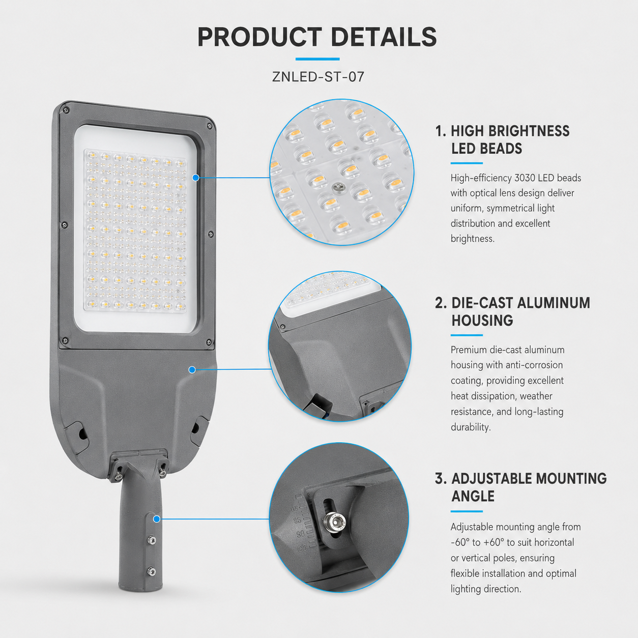 ZNLED-ST-07 LED street light adjustable angle design