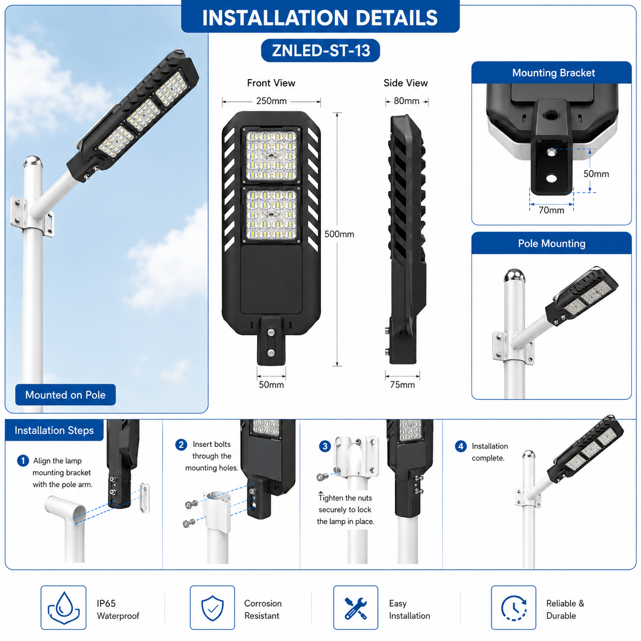 ZNLED-ST-13 LED street light heat dissipation fin and housing structure detail