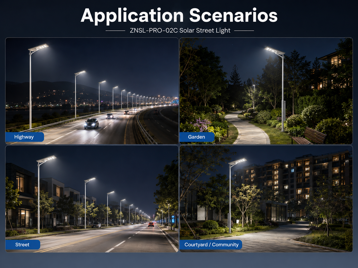 ZNSL-PRO-02C solar street light for road parking lot community and outdoor projects